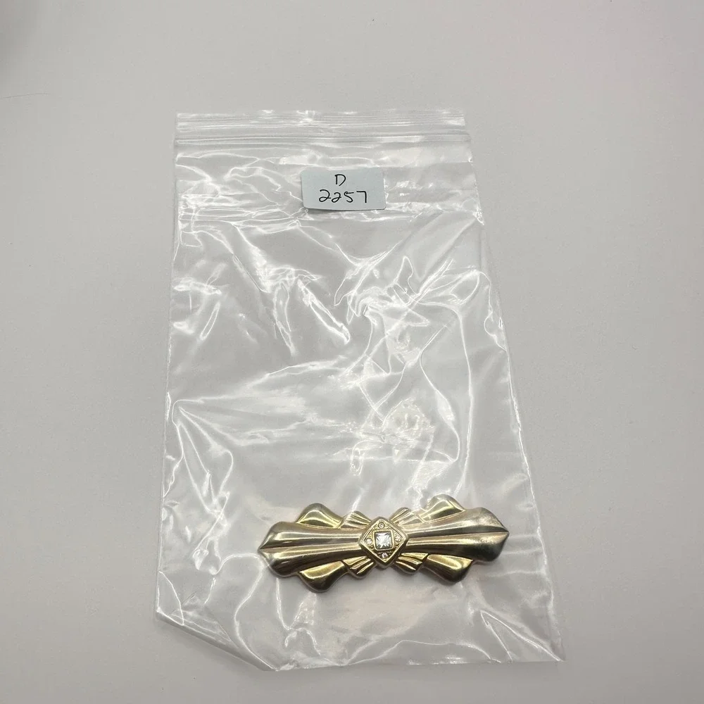 Vintage Rhinestone Bar Brooch Gold Tone Clear Crystal Statement Elegant Pin 90s